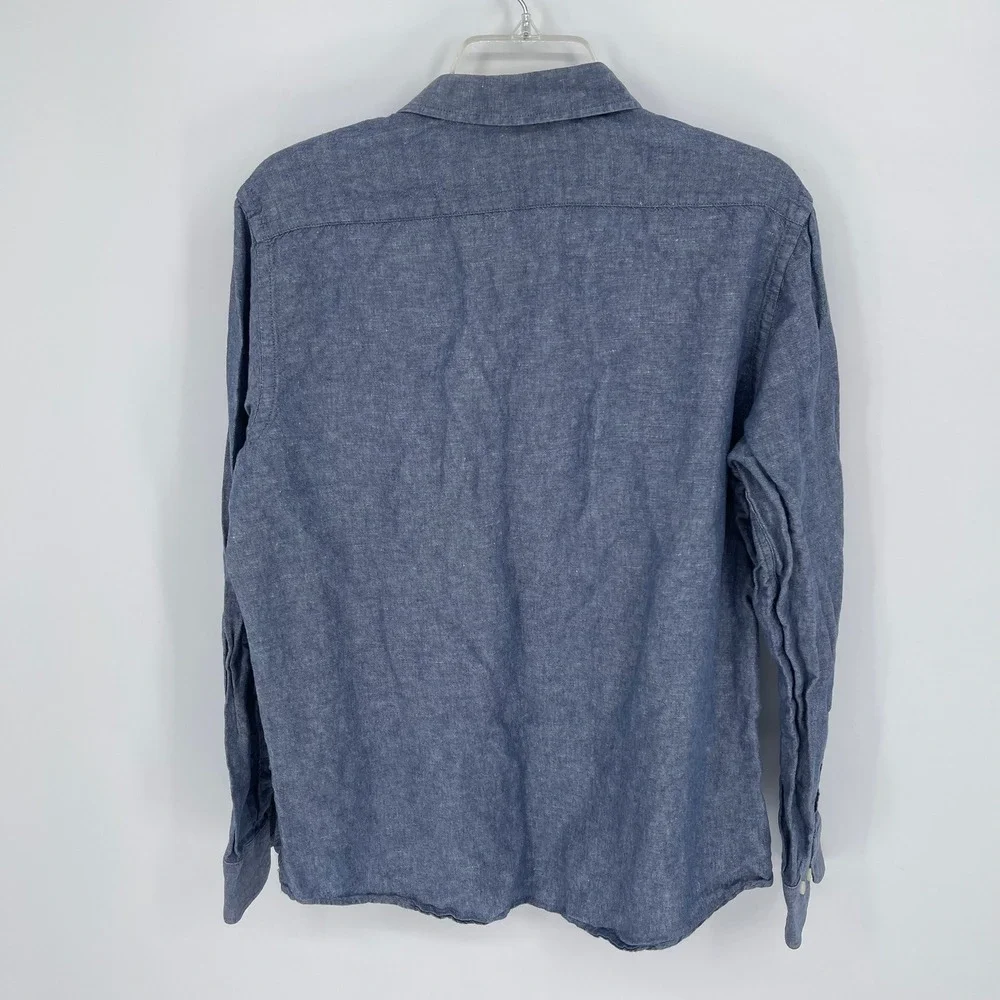 Banana Republic Men's Blue Linen Cotton Slim Fit Button-Down Shirt Size‎ Large